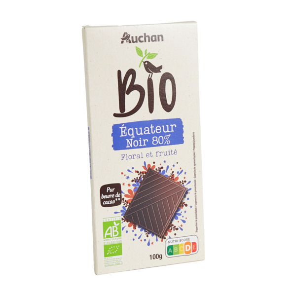 Chocolat Noir Equateur 80% Auchan Bio