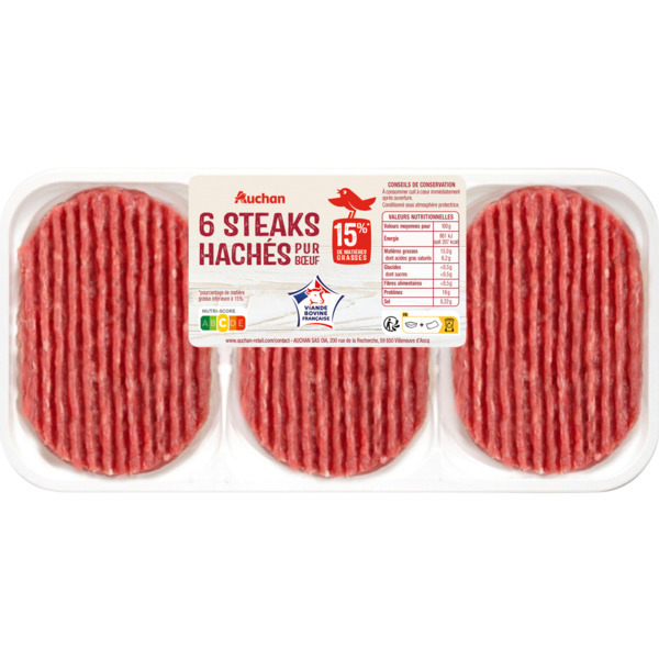 6 Steaks Hachés Pur Bœuf Auchan