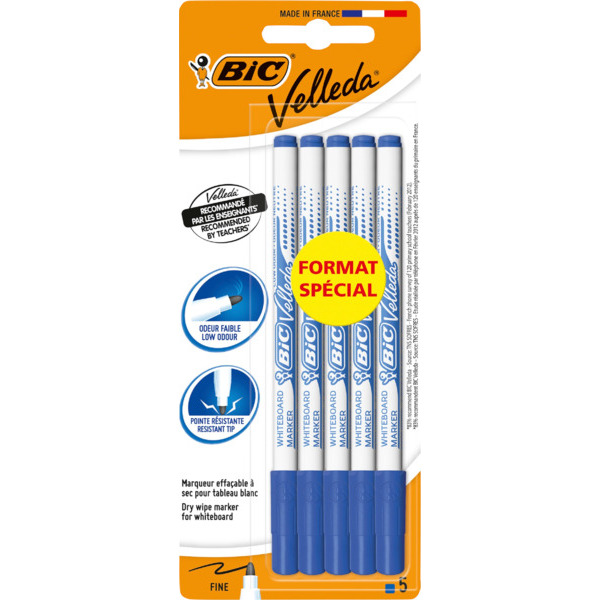 5 Marqueurs Effaçable Bic Bleu