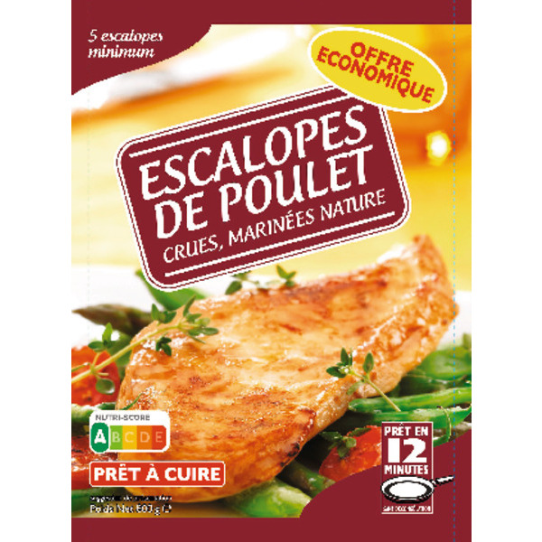 Escalopes De Poulet Crues Marinées Nature Surgelées