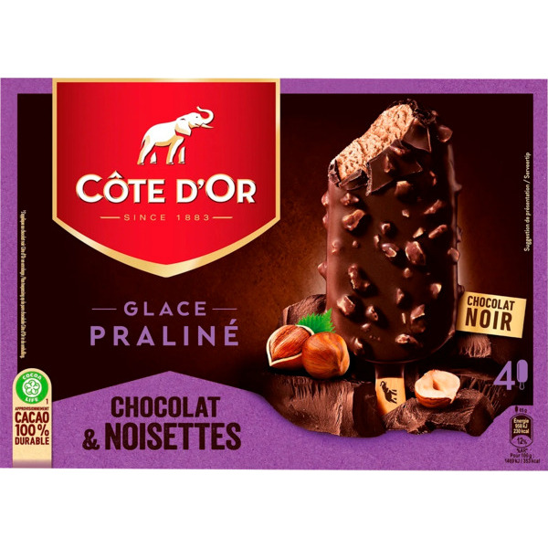 Bâtonnets Glace Pralinée Chocolat Noir Et Noisette Cote D'or