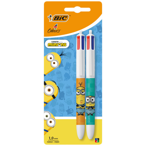 2 Stylos Bille 4 Couleurs Bic Minions