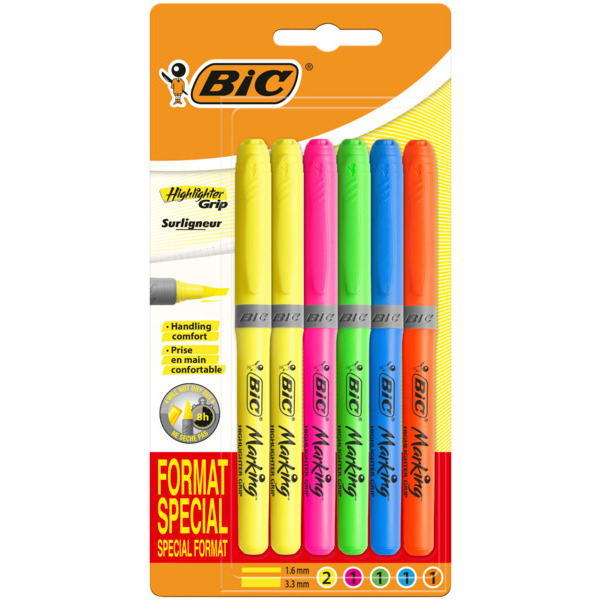 6 Surligneurs Brite Liner Bic