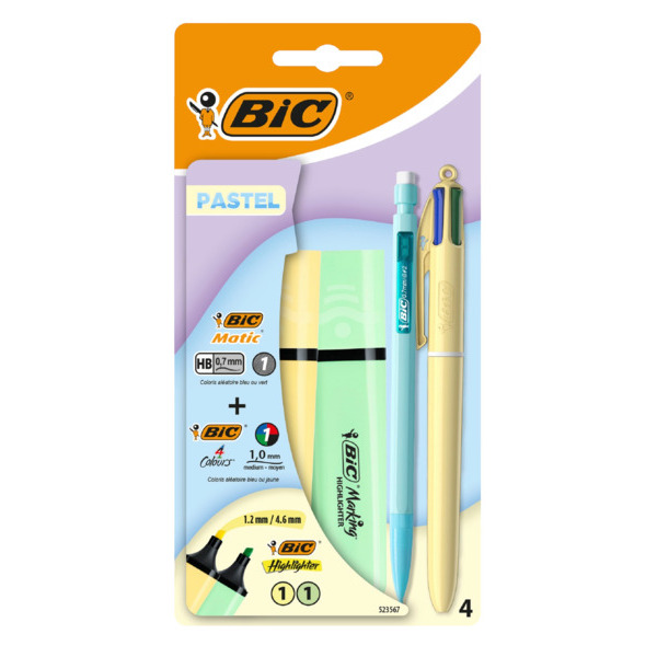 4 Surligneurs Matic Bic + 4 Couleurs Pastel 