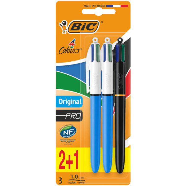 3 Stylos Bille 4 Couleurs Bic