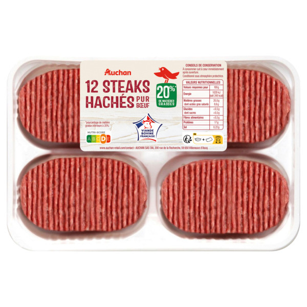 12 Steaks Hachés Pur Bœuf Auchan