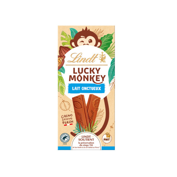 Tablette De Chocolat Lait Onctueux Lucky Monkey Lindt