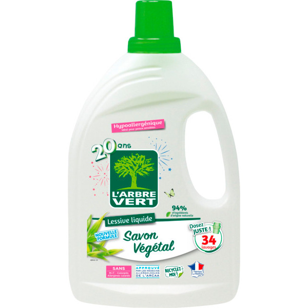 Lessive Liquide Au Savon Végétal Hypoallergénique  L'arbre Vert