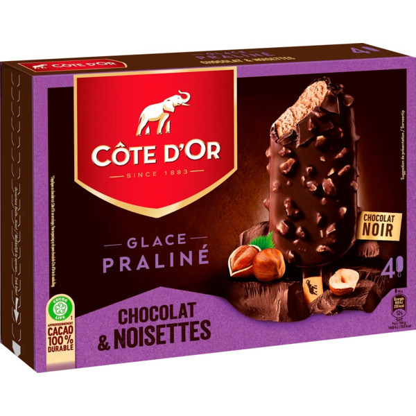 Batonnets Glace Praliné Chocolat Noir Et Noisettes Côte D'or 