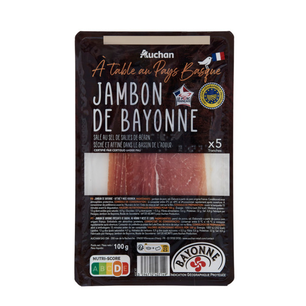 Jambon De Bayonne Igp Auchan À Table En France