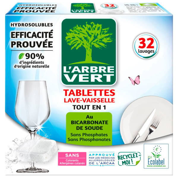 Tablettes Lave-Vaisselle Écolabel Tout En 1 Au Bicarbonate De Soude Arbre Vert