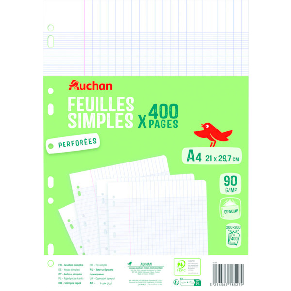 Lot De 400 Feuilles Simple Auchan