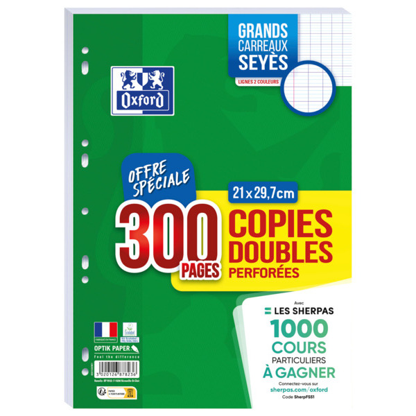 Lot De  300 Copies Doubles Perforées Oxford