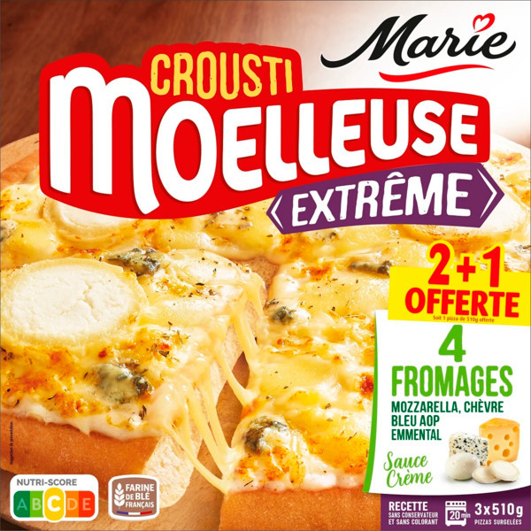 Pizza Surgelée Crousti Moelleuse Extrême 4 Fromages Marie