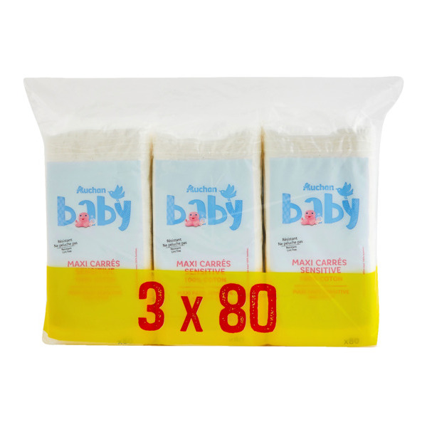 Maxi Carrés Sensitive 100% Coton Auchan Baby