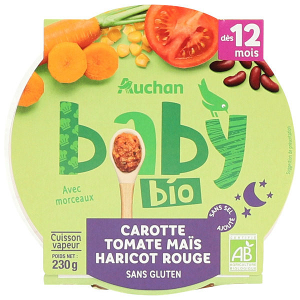 Repas Assiettes Carottes Maïs Haricots Rouges Auchan Baby Bio