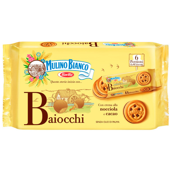 Biscuits Baiochi Fourrés Aux Noisettes Et Cacao Mulino Bianco 