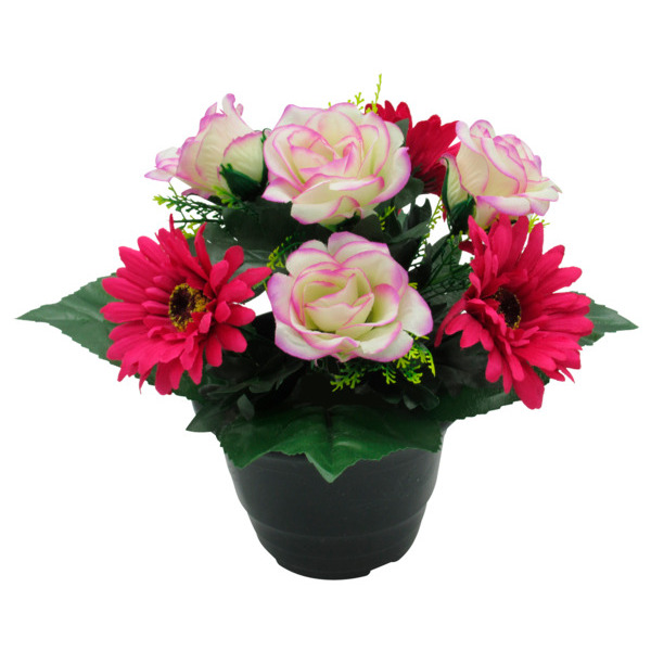 Pot Roses Et Gerbera Artificiels