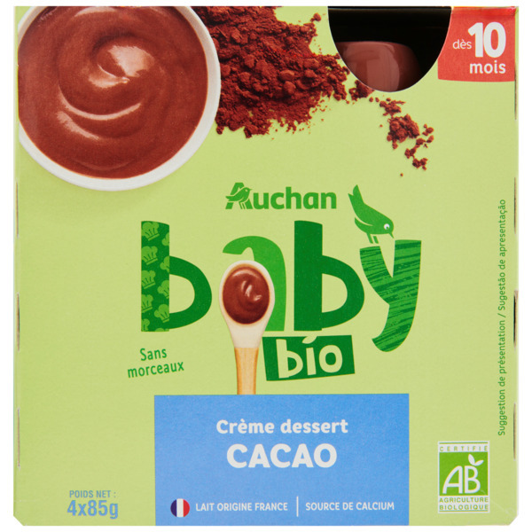 Gourdes Crème Saveur Cacao Auchan Baby Bio