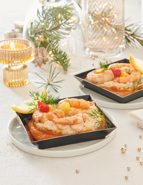 4 Assiettes Gambas Marinées Et Salade De Riz À L'ananas