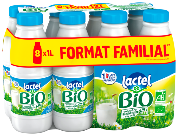 Aop_Lait Bio Entier  Lactel Uht Bouteille 6X1L