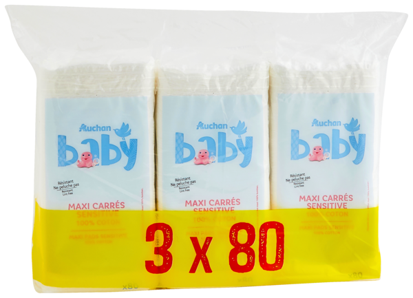 Maxi Carrés Sensitive 100% Coton Auchan Baby