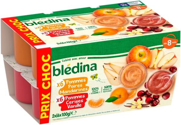 Coupelles Fruits Pommes Poires Mandarines Pommes Cerises Vanille Bledina 