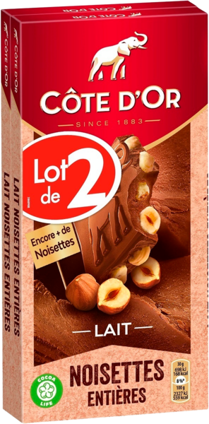Tablettes De Chocolat Lait Noisettes Entières Côte D'or