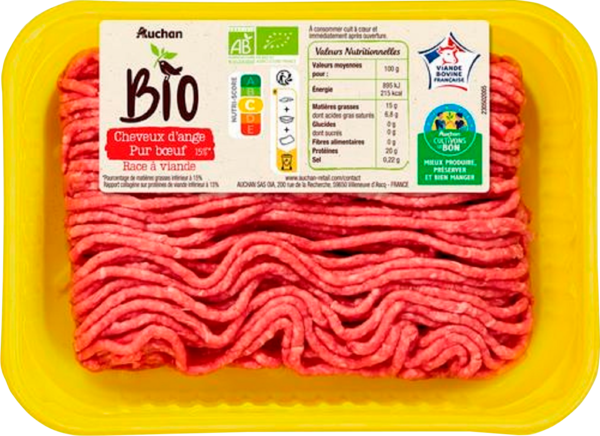 Viande Hachée Pur Bœuf Bio Filière Auchan "Cultivons Le Bon"