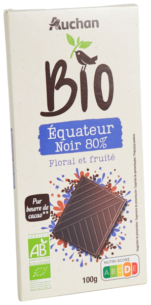 Chocolat Noir 80% Équateur Auchan Bio