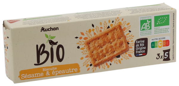 Biscuits Sésame & Épeautre Auchan Bio Auchan Le bon bio, moins cher