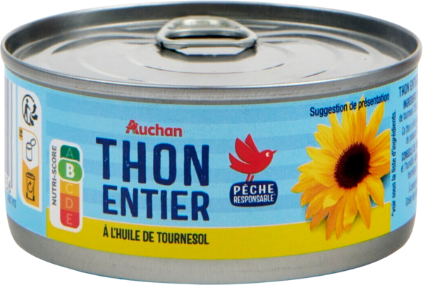 Thon Entier Listao Huile De Tournesol Auchan