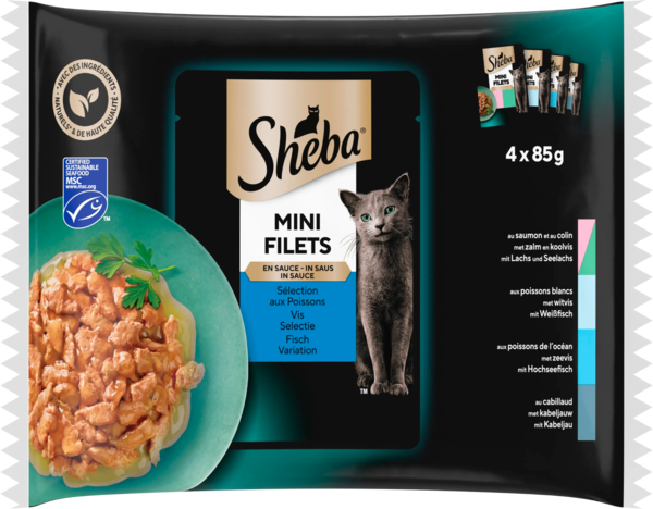 Mini Filets Sachets Fraîcheur En Sauce Aux Poissons Pour Chat Sheba