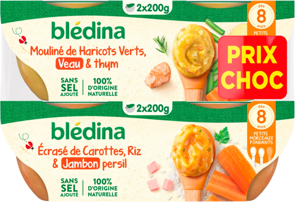 Bols Carottes Riz Jambon & Haricots Verts Veau Blédina 