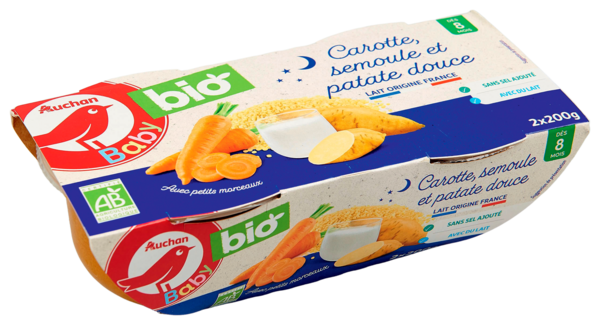 Repas Bols Carottes Semoules Patates Douces Auchan Baby Bio