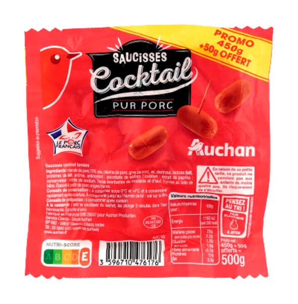 Saucisses Cocktail Pur Porc Auchan