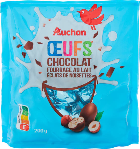 Œufs En Chocolat Fourrés Au Lait Et Éclats De Noisettes Auchan